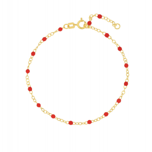 PD Collection 14K Yellow Gold Red Enamel Bead Bracelet